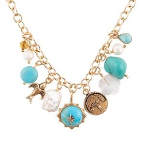 Studio Barse Gold Necklace with Turquoise and Pearl Charms